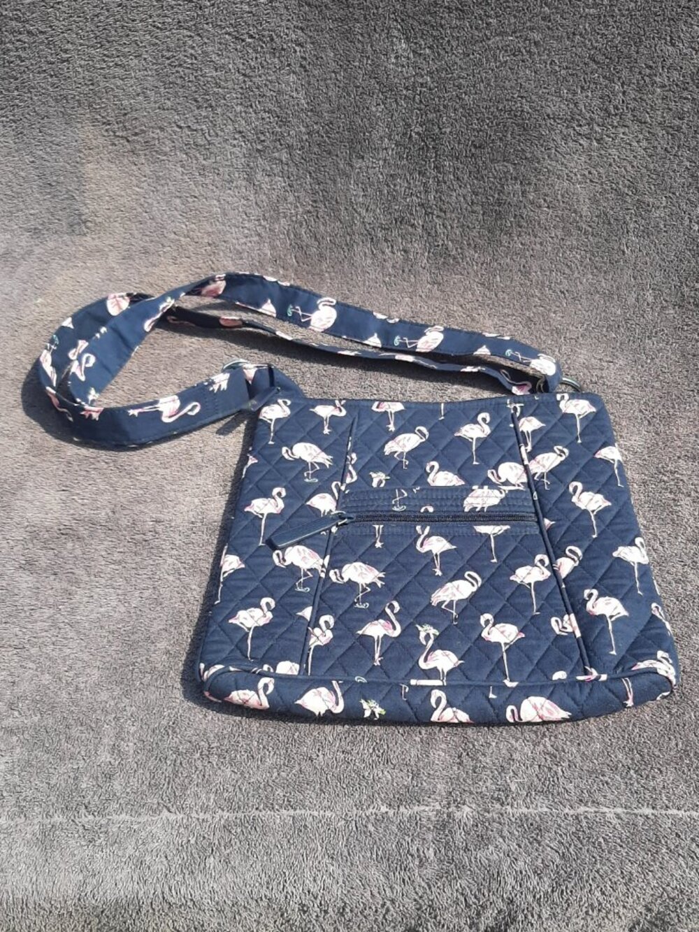 Vera Bradley retired Fiesta Flamingo Crossbody Bag Handbag Purse 11" x 11" x 2" - Picture 4 of 10